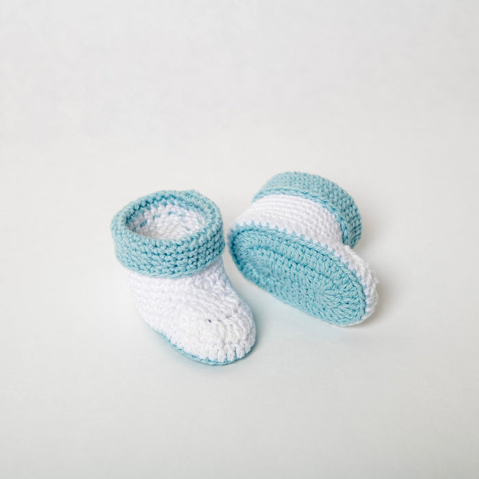 Sky Babyslofjes, wit met blauw