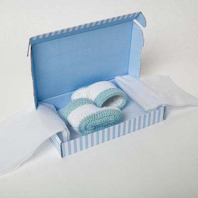 Sky Babyslofjes, wit met blauw