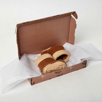 Cocoa Baby slofjes bruin met zand rand