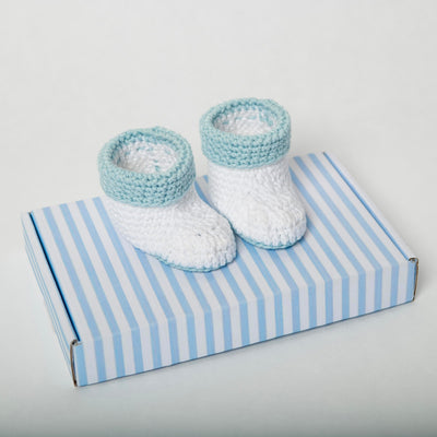 Sky Babyslofjes, wit met blauw